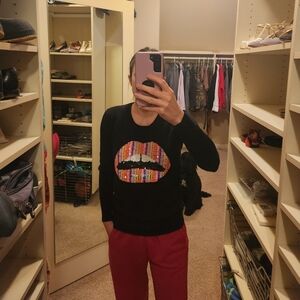 Rare MARKUS LUPFERColorful Sequin Lip Design Sweater